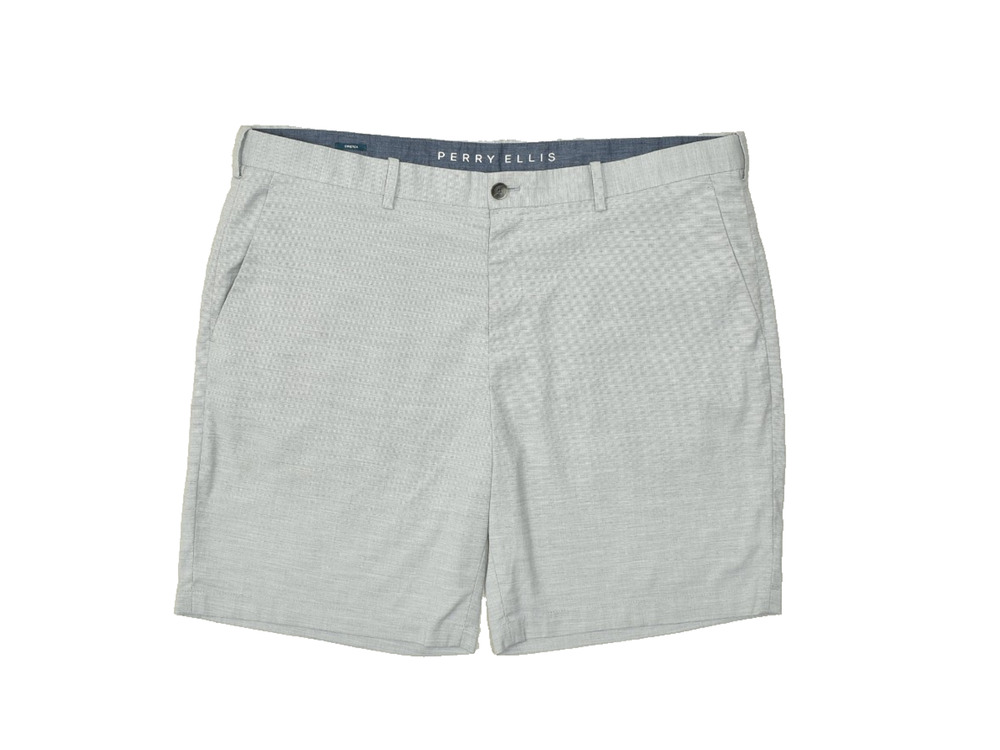 Perry Ellis Men's Gray Flat Front Shorts Regular Size 40 Casual Stretch Striped